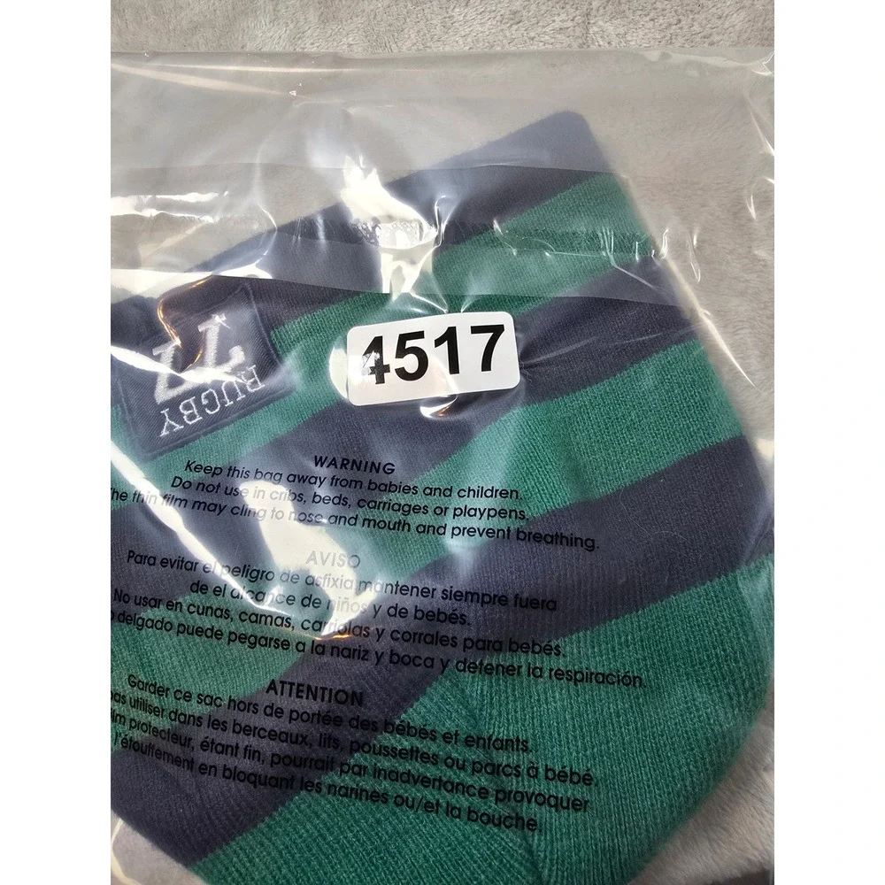 Rugby 77‎ Beanie Hat Cap Youth Kids Striped Green Navy Blue Winter